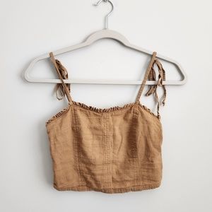 Aerie Linen Ruffle Corset Tank Top in Latte Tan - Size XXS